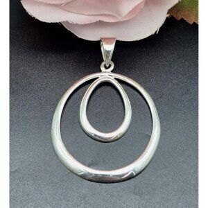 Sterling Silver Double Hoop Pendant 925 Simple Minimalist Pretty 1.75"